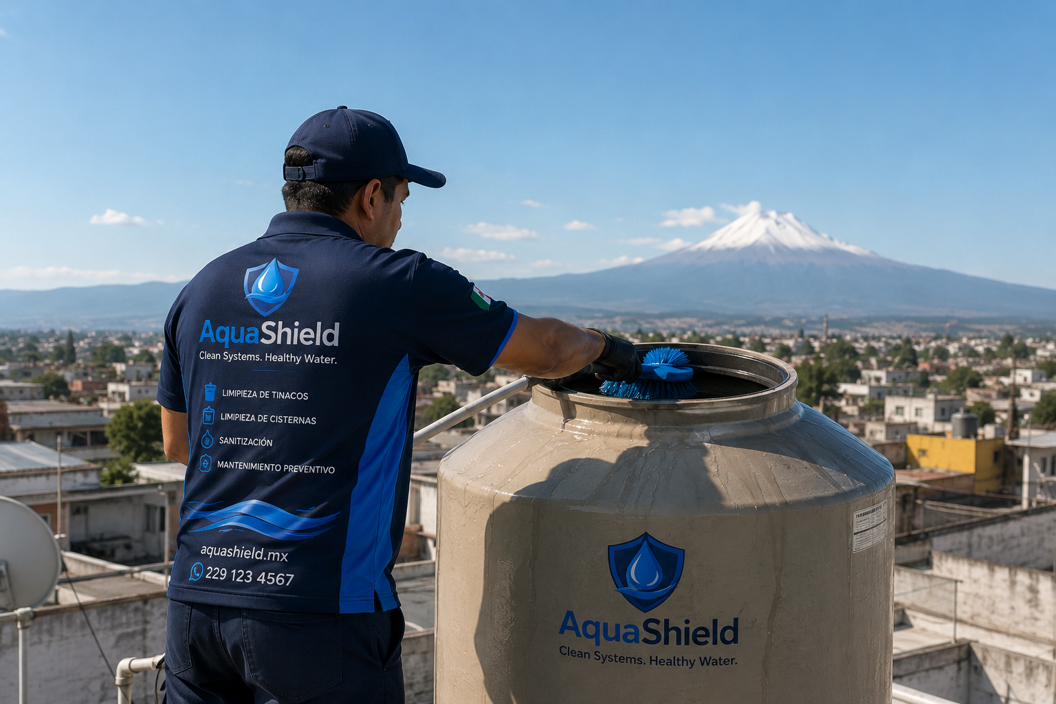 Professional cleaning a residential tinaco